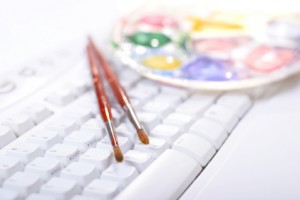 computer with brushes and paints