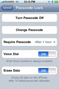Setting your passcode to lock after 1 hour