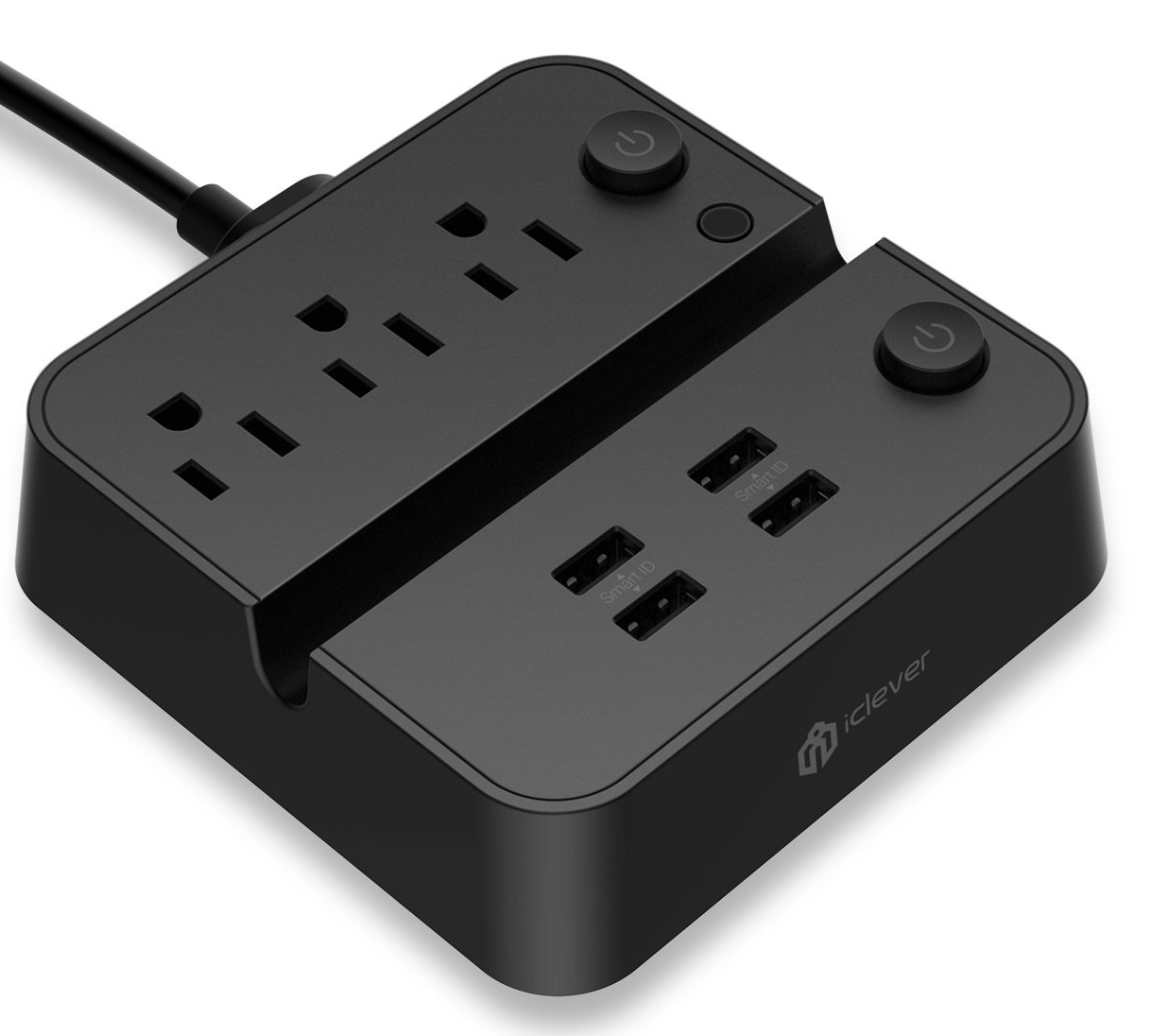 iclever charger has 3 AC outlets and 4 USB ports