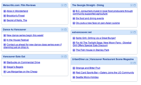 Screenshot of iGoogle page set up as date night dashboard