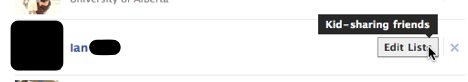 "edit lists" button shows lists friend belongs to