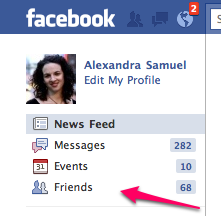 "Friends" setting under profile on Facebook page