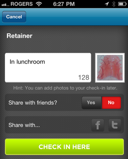 Using FourSquare to check in a retainer