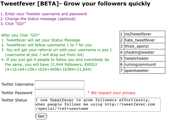 Vendetta of the week: Twitter ponzi schemes for building followers
