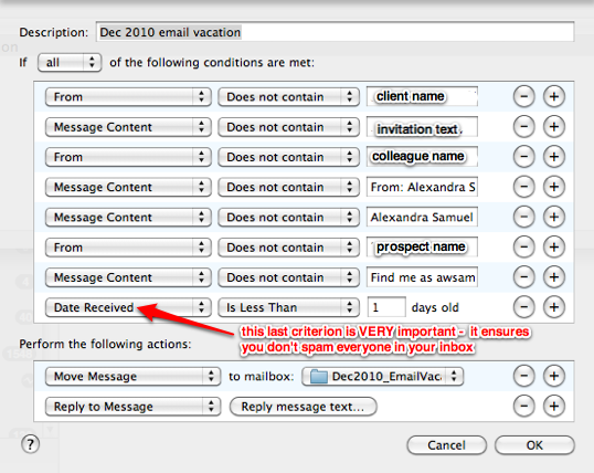 Reduce the volume of your incoming e-mail with an e-mail “vacation”
