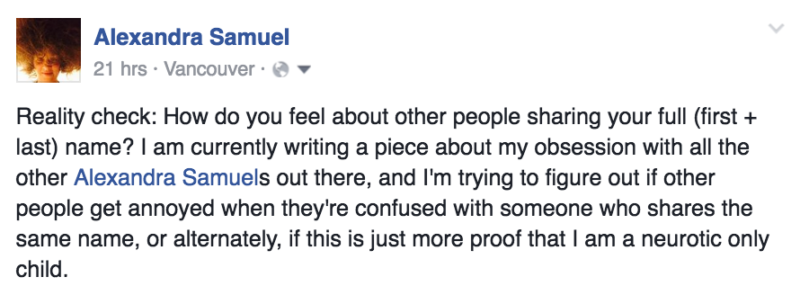 Facebook question for naming