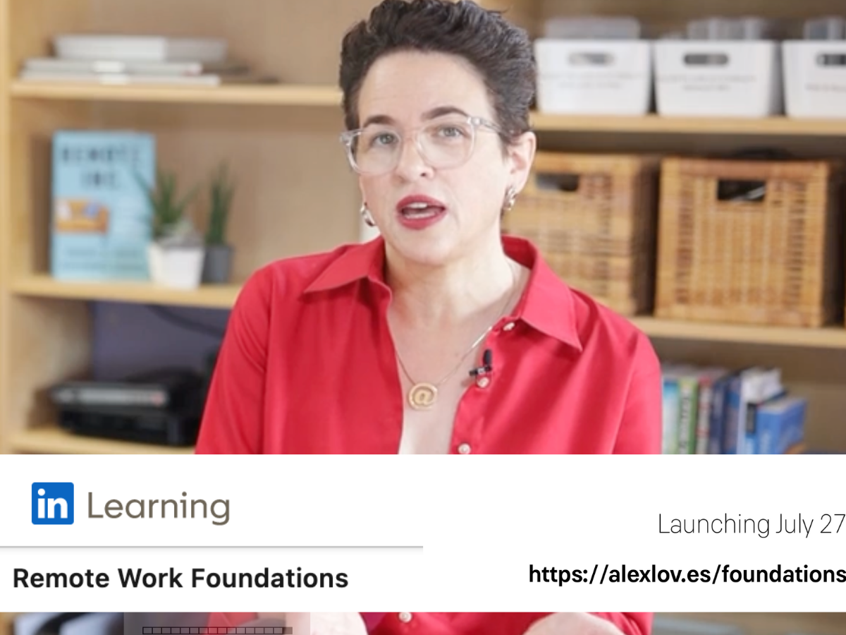 Alex with teaser tag for Linkedin learning Remote Work Foundations course